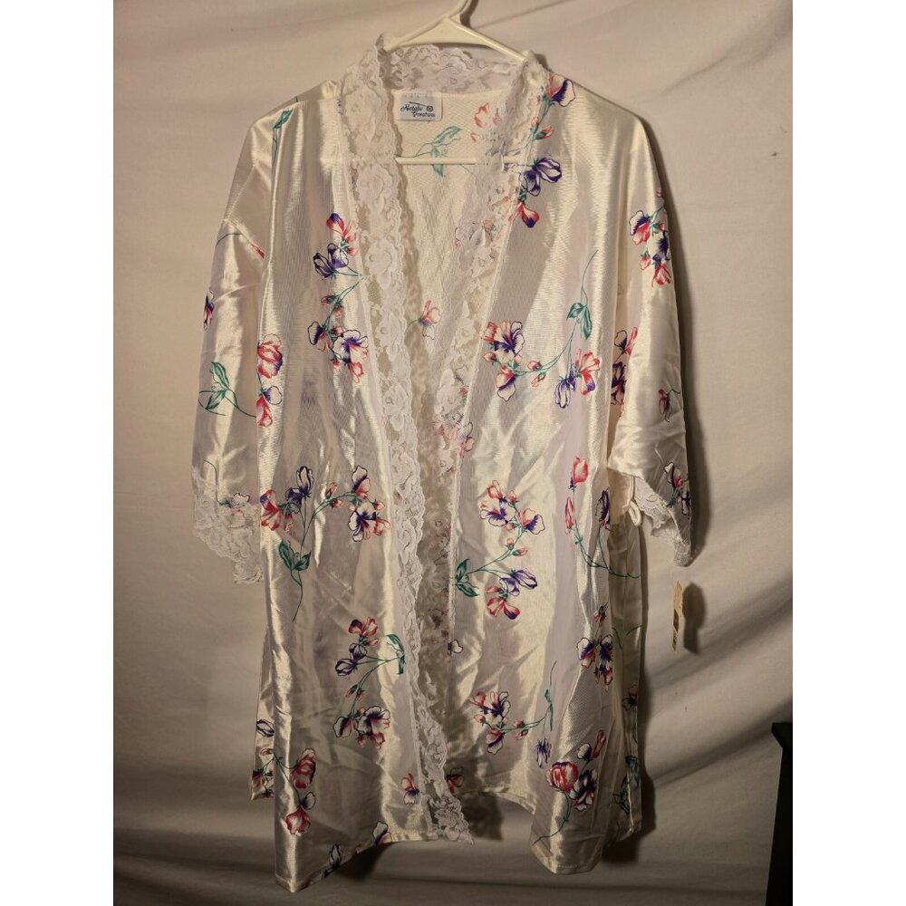 New Vintage Natalie Creations robe Lingerie white Floral Women’s Cottage Large L